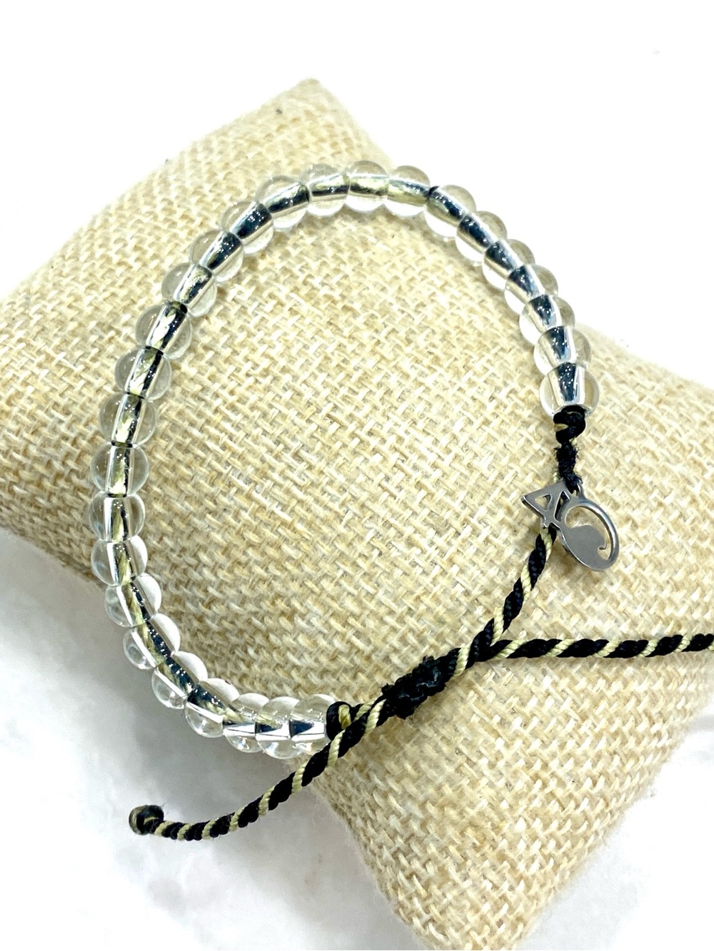 Adjustable Clear Bead Bracelet with Black Cord